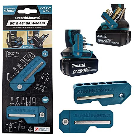 StealthMounts Makita 45° & 90° Blue Magnetic Bit Holder | Drill Bit Organiser | Perfect Bit Holder for Makita Drills and Impacts (2 Pack) (BH-MK-4590-BLU)
