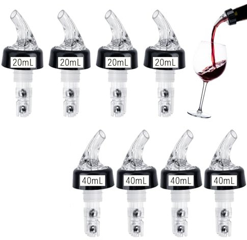 Versatori per Bottiglie 8 Pezzi, Automatico Misurato Versatore per Vino 2cl +4cl, Liquore Beccucci Bottiglie per Collo Bottigli 18-20 mm， Dosatore per Vino Rosso, Vino Bianco, Whisky, Acqua, Olio