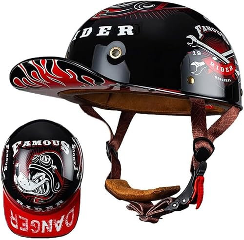 Motorrad Halbschalen Halbhelm Halbschalenhelm Baseballmütze-Helm Baseball Cap Brain-Cap Motorradhelm Mit ECE Cruiser Chopper Scooter Helm Für Bike Cruiser Chopper Moped Scooter,D-M =（57〜58CM）