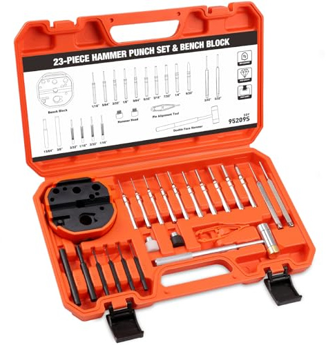 HORUSDY 23-Piece Punch Set Roll Pin Punch Set and Hammer with Bench Block, Punch Tool Ideal for Maintenance