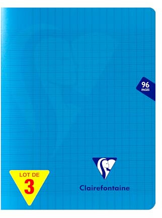 Clairefontaine 323741AMZC Un lot de 3 Cahiers Agrafés Mimesys - 17x22 cm - 96 Pages Grands Carreaux - 90 g - Couverture Polypro - Couleur : Bleu