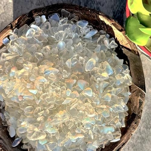 Indian Consigners Natural Crushed Polished Tumbled Gem Stone Chips, Decoration & Healing Crystals (White Opal)