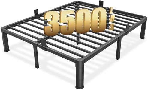 FUIOBYVV Marco de cama California King con patas redondas de borde de esquina de 14 pulgadas de alto, 3500 libras, plataforma de metal resistente, tamaño King, no necesita somier, sin ruido, soporte