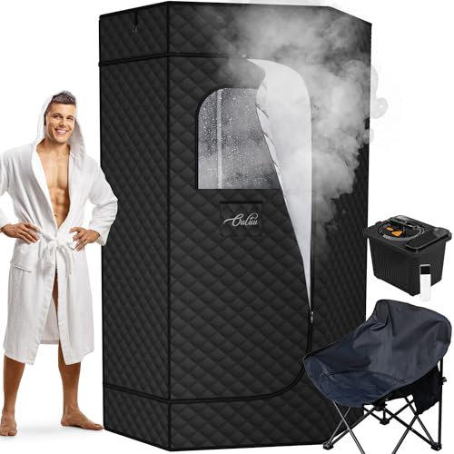 ouluu XL bärbar bastulåda, 4 l ångkokare bärbar ångbastu för hem, personlig bastu med stor bastu, stol, fjärrkontroll, svart, 1 400 W