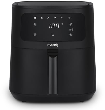 H.Koenig Friteuse sans Huile Airfryer XXL FRY880, Capacité 8L, Jusqu'à 10 personnes, Reglable 80-200°C, 5 Modes de Cuisson, Minuteur 60min, 5 Programmes, Ecran Tactile, Noir