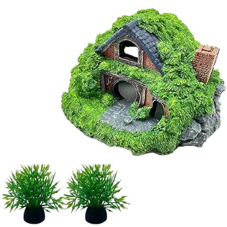 HASANBAY Aquarium-Dekoration, Harz, Hobbit-Haus, Höhle, Hohlloch, Unterschlupf, Aquarium-Hütte, Ornamente, Mini-Gartenlandschaftsbau, Aquarium-Zubehör für Betta