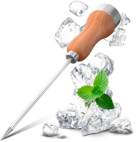 Ice Picks for Breaking Ice in Freezer – 8.07 Inch Sharp Stainless Steel Icepick with Ergonomic Wooden Handle & Secure Metal Safety Cap – Bartender Kitchen Tool for Home Bar, Camping & Outdoor Use