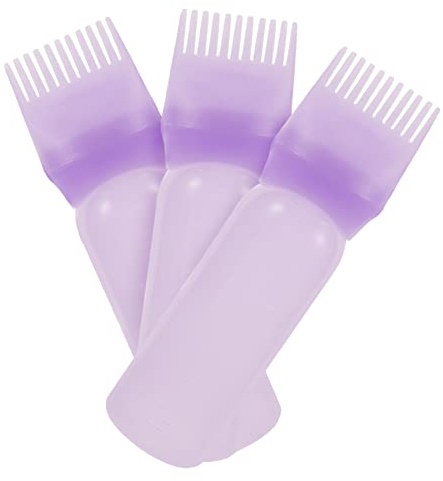 TOVINANNA Lot de 3 Flacons Applicateurs à Peigne pour Racines de Coloration Capillaire Violet, Bouteille Presse Pratique, Usage Professionnel et Personnel en Salon de Coiffure