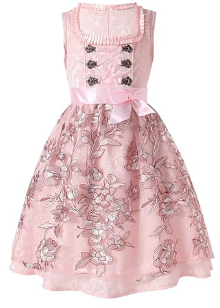 EvoEch Abito Dirndl tedesco per ragazze, costumi per l'Oktoberfest bavarese, costume costume con grembiule, abito da festa per bambini dai 4 ai 12 anni, Colore: rosa., 10 anni