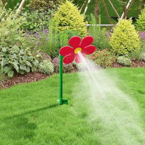 Crazy Daisy Sprinkler,360° Rotating Dancing Flower Water Sprinkler for Lawn & Garden, Fun Irrigation Tool for Yard Watering Kids & Pets Playing, Durable Plastic Base with Vibrant Design (Red)