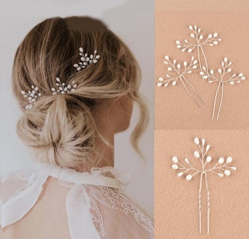 3 Pezzi Forcine per Capelli con Perle Eleganti Sposa e Damigelle Copricapi Accessori per Capelli da Sposa (Argento)