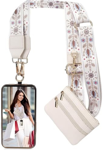 XFSRG Cuerda para Movil con Diseño Floral + Monedero Mujer Pequeño Correa Ajustable para Movil Accesorio Elegante para Mujer Ideal para Viajes y Uso Diario