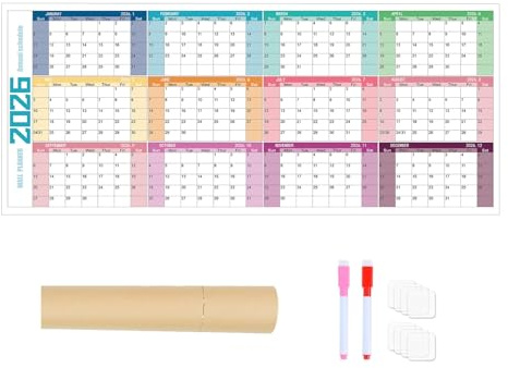 Calendrier Mural 2026 Avec Effacement À Sec, 12 Planificateurs Mensuels Formulaire Jan À Dec, Grand Calendrier Des Affiches Pour Les Planificateurs Et Les Organisateurs Personnels, 100 X 42 Cm