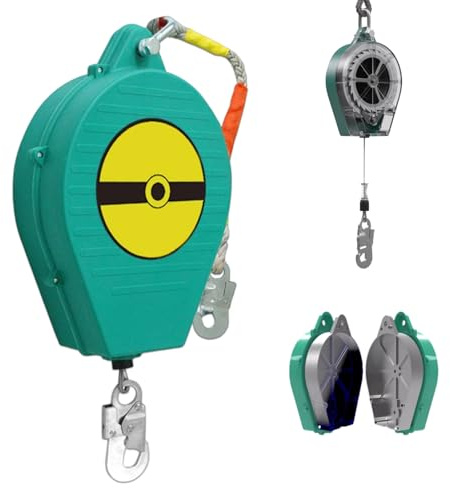 BOVDC Dispositivo Anticaidas Retráctil, Linea de Vida Retractil Homologado 3-20m, 150 kg Arnés Seguridad Anticaídas Retráctil Trabajo en Tejados/ Altura, con Gancho Autoblocante(Verde,5 metros)