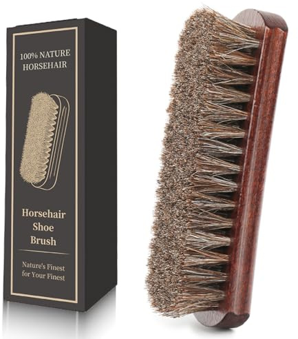 100% 7in Horsehair Shoe Brush Horse Hair Brush for Leather Boots Cleaning Polishing Buffing Shining Professional Shoe Shine Brush for Sneakers Jackets Sofas Bags Furniture Car Seats Leather Care Tool