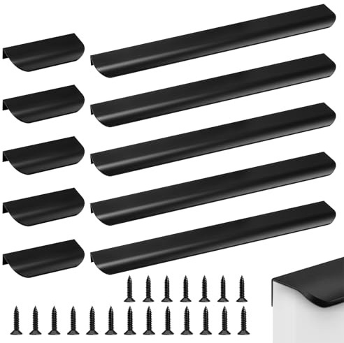 10 Stück schwarz Verdeckter Schrankgriffe, Aluminium Möbelgriffe, Moderne Küchengriffe Schubladengriff Griffe Unsichtbare für Kleiderschrank, Schlafzimmer, küchenschränke (Jeder von fünf 80mm- 300mm)