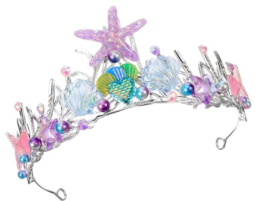 EPIGEIST Bandeau Sirène Décoratif pour Adultes et Filles, Serrage-tête 2-en-1 Motifs Floraux et Écailles, Couleur Argenté Épais, Accessoire Coiffure Fête D’anniversaire Océan, Bandeaux