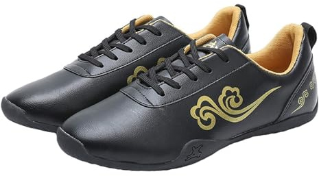 Tai Chi Kung Fu Shoes, Lace-Up Martial Art Wing Chun Trainers Chinese Traditional Wushu Shaolin Qi Gong Sneakers for Men Women,Black,7.5