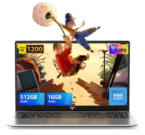 Tivique 2026 15.6 Inch FHD Laptop 12th Gen N95 Quad-Core (Processor Up to 3.4GHz) - 16GB DDR4 RAM 512GB M.2 SSD, Support Dual-Band WiFi, HDMI,USB 3.2, BT 5.2, 1200 16:9HD Display,5000mAh Long-Battery