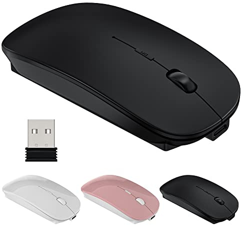Souris sans Fil Ultra-Mince 2.4G Rechargeable – Souris Optique Silencieuse avec Récepteur USB Intégré, Compatible PC, Mac, Tablette et Ordinateur Portable (Noir)