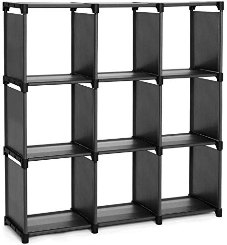 SONGMICS Étagère de Rangement à 9 Compartiments, Meuble de Rangement Ouvert, Bibliothèque, 30 x 110 x 110 cm, Organiseur pour Salon, Chambre, Salle de Bain, avec Marteau, Noir LSN45BK