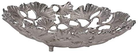 Deko Design Schale Silber aus Ginkgo Blättern auf kleinen Füßchen. 43 cm.