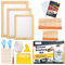 Caydo 23-teiliges Siebdruck-Starter-Set enthält 3 Verschiedene Größen von Holz-Siebdruckrahmen mit Netz, Siebdruckabzieher, Tintenstrahl-Transparenzfolie, Tintenmesser und Maskenband