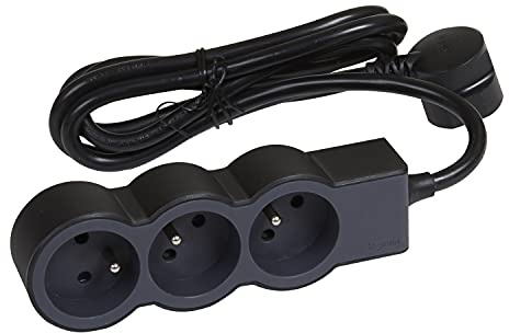 LEGRAND | Rallonge Multiprise Extra-Plate, 3 Prises 2P+T 16A 3680W, Cordon 1,5m Noir Et Gris Foncé, 1 Prise À 90° Pour Chargeur Volumineux