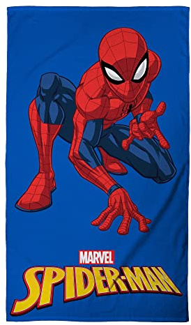Spiderman Hero Serviette de Bain 70x120 cm | Velours et Bouclette 100% Coton | Oeko-TEX | Imprimé Enfant Garçon | Bleu