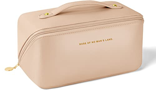 Aucuu Grande Trousse à Maquillage Voyage avec Poignée, Étanche Portable Trousse de Rangement Toilette Femme, Sac à Cosmétiques en Cuir PU Pochette