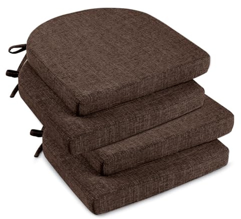 downluxe Indoor Chair Cushions for Dining Chairs, Soft and Comfortable Textured Foam Kitchen Chair Pads with Ties and Non-Slip Backing, 16 x 16 x 2, Brown, 4 Pack