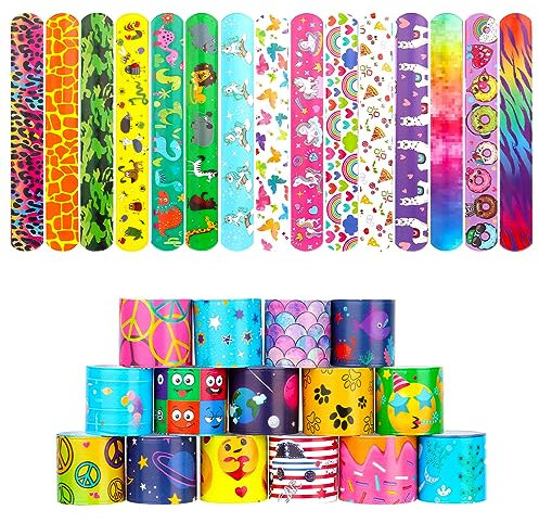 UKOFEW Lot de 30 bracelets de jouets pour enfants, bandes slap espace/dinosaures, cadeau de fête d'anniversaire
