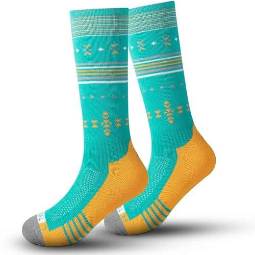 Calcetines de esquí para niños, mezcla de lana alpaca merino para niños y niñas, calcetines de compresión transpirables hasta la rodilla acolchados gruesos OTC para deportes de invierno al aire libre