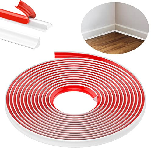 TPE Quadrant Trim, 6M Flexible Moulding Wall Corner Edging Strip Self Adhesive, Skirting Board Trim, Caulk Strip Beading for Laminate Flooring, Wall Ceiling, Cabinet Countertop, Etc (White,12 * 9MM)