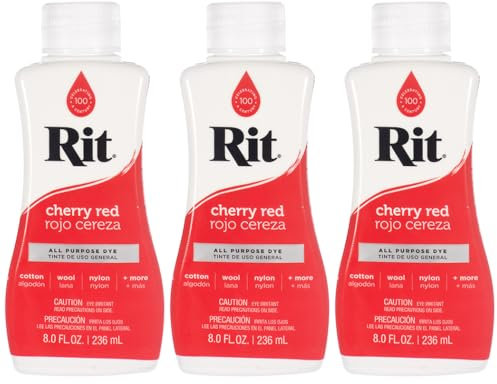 Rit Dye – flüssige Stofffarbe für Kleidung, Dekor und Basteln, 237 ml, Kirschrot (3 Stück)