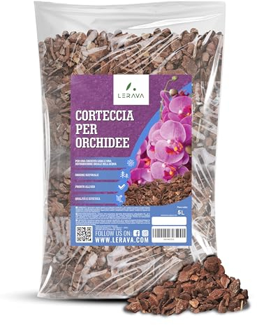 LERAVA® ecorce pour orchidée [Made in Italy] - 5L - pour Une Croissance Saine, écorce de pin et granulés d'argile pour Une répartition idéale de l'eau et des nutriments - 100% Made in Italy