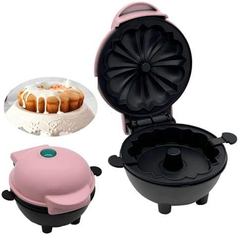 Cake Maker Lava Cake Maker Mini Donut Maker Waffle Maker Pancakes Maker Machine for Breakfast, Snacks, Desserts Non-stick Surface, Cake Machine, Double-sided Heating, Pink