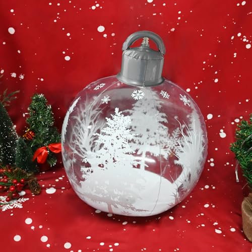 Palline gonfiabili natalizie in PVC da 40 cm, con luce a LED, giganti, decorate per esterni, con pali a distanza, pompa per Natale, cortile, giardino, casa, patio