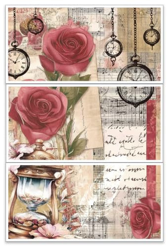 Olycraft 3 pz/Set Love Letter Rub On Transfers mobile e Artigianato 15x30cm Adesivi per Trasferimento Rosa Clessidra Decalcomanie Decorazione in Legno