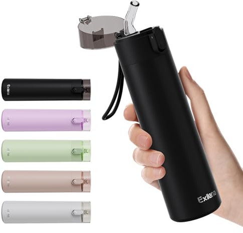 Exllena Borraccia Piccolo con Cannuccia 270ml, Bevi con Una Sola Mano, Thermos Piccolo A Tenuta Stagna - Doppia Parete Inox, Ideale per Caffè, Palestra e Viaggi (Nero)