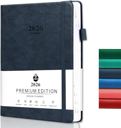 DoubleCare Agenda Settimanale 2026, Diario 2026, Pianificatore Mensile e Giornaliero, Quaderni A5, con Chiusura Elastica, Copertina Spessa, Ufficio, Scuola, Casa, 388 Pagine (Blu)