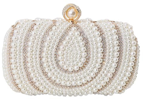 Jamron Femme Vintage Pochette Sac en Perles Sac à Main de Mariée SN071293 Beige