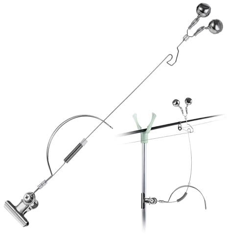 Duroecsain Sonnette D'alarme de Pêche en Acier Inoxydable, Clip de Canne à Pêche en Mer avec Anneau à Deux Cloches Indicateur D'alarme de Morsure de Pêche sur Canne à Pêche