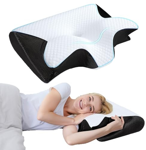 MEIION cervimed Oreiller Médical Ergonomique Oreiller Ergonomique Cervical 2 en 1 en Mousse à Mémoire de Forme - Orthopédique pour Dormir sur Le Dos et sur Le Côté