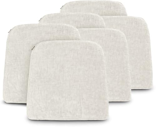 Pack 6 Cojines para Silla 42X40x36x4cm - Cojín Decorativo de Chenilla de tejido liso para Silla, Sofá o Comedor - Juego de Cojines de Asiento con Cintas de Sujeción,Fabricado en España,100% poliester