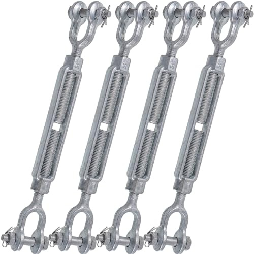 US Cargo Control Jaw and Jaw Turnbuckles 5/8 x 6 (4-Pack), 3,500 LBS Working Load Limit, UNC Thread Hot-Dipped Galvanized Turnbuckle Heavy Duty for Wire Rope, in-Line Pulls & Tension Applications