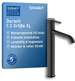 Duravit C.1 Waschtischarmatur, Größe XL (Auslauf Höhe 233 mm). Wasserhahn Bad in Schwarz Matt