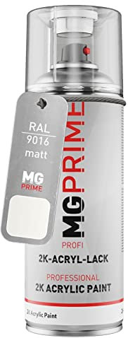 MG PRIME RAL 9016 Blanc signalisation/Traffic white mat acrylique bombe aérosol 2C 400ml séchage rapide