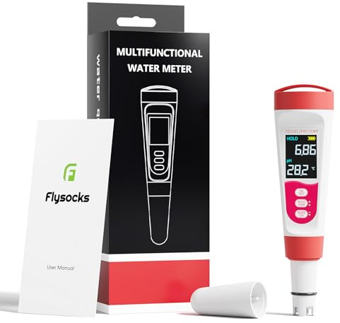 Flysocks pH metro 4 in 1, penna pH metro per pH/TDS/EC/Temperatura, tester di Ph digitale IP67 tester di qualità dell'acqua con calibrazione automatica e LCD retroilluminato per idroponica, piscina