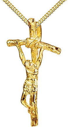 JEVELION Kreuz-Anhänger mit Kette Goldkreuz Jesus Christus für Damen, Herren und Kinder als Kettenanhänger 585 Gold 14 Karat mit Schmuck-Etui und Panzerkette